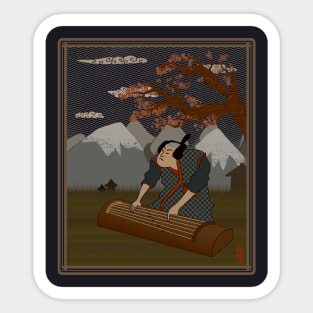 Traditional Japanese Art Style Koto Player for Musician Sticker